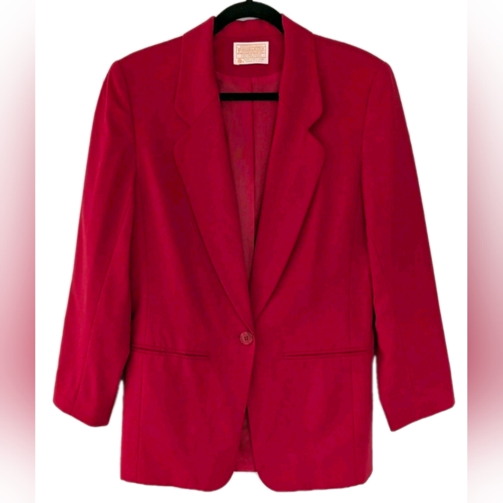 Vintage Pendleton Red Wool Blazer Sz 6 Single Breasted One Button Corporate Chic